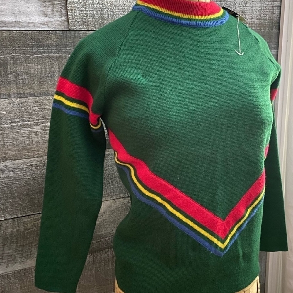 Scott Vibrant Green Sweater with Multicolor Stripes